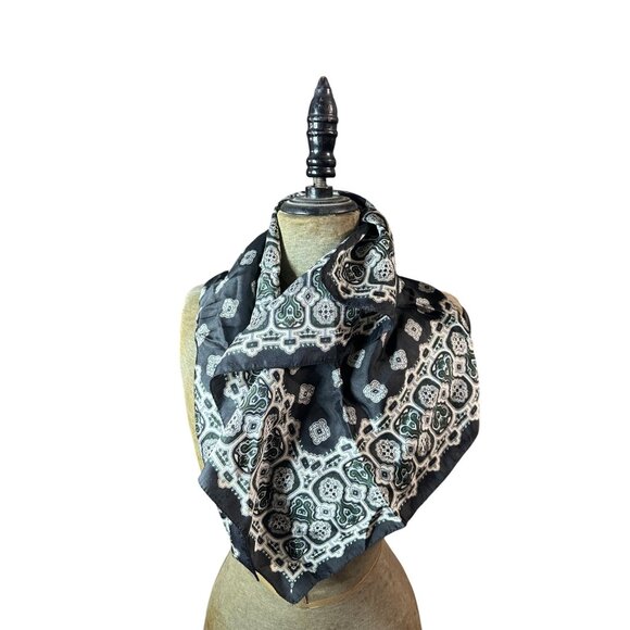 Vintage Italian Made Black & White Paisley Print Scarf 100% polyester Square Ban - Picture 1 of 5